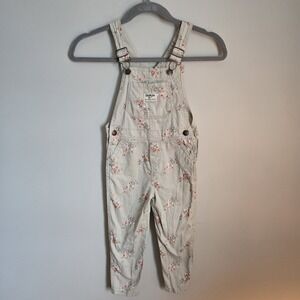 Oshkosh B'Gosh Toddler Girls Beige Floral Print Overalls One Piece Sz 4T 4 T